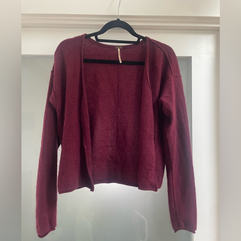 Free People Burgundy Open Cardigan